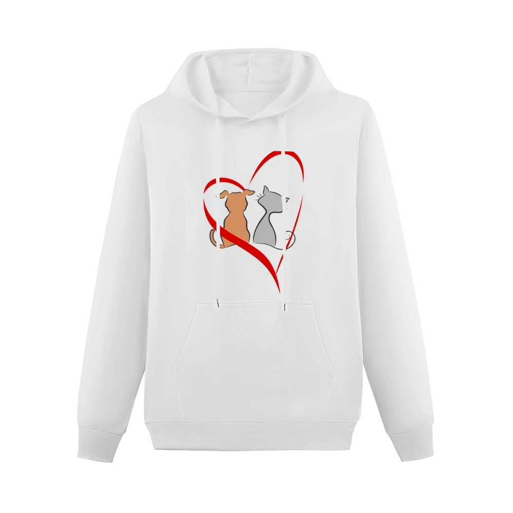 Lobe is every where cat and dog make peace heart red Men Hoodie With Pocket