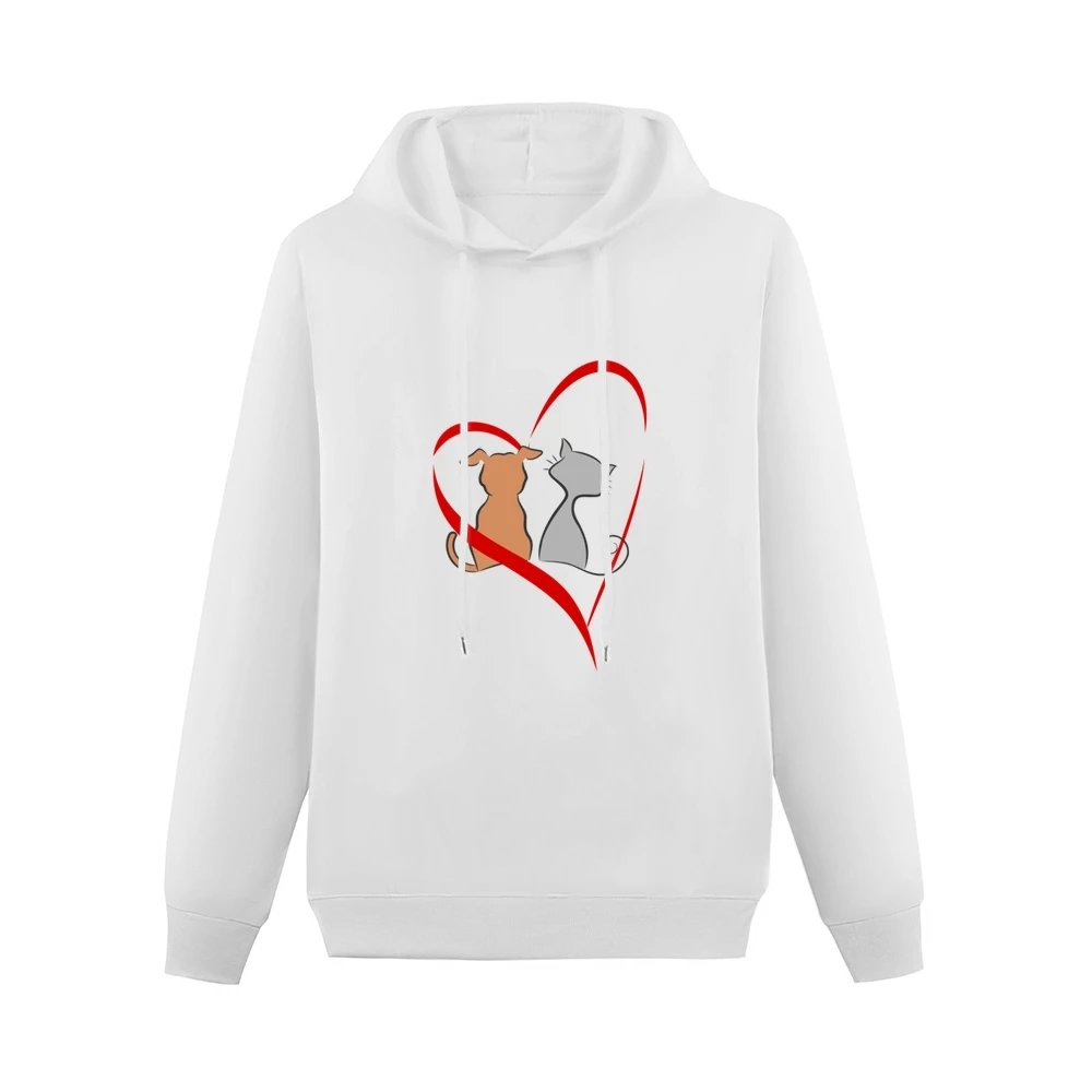 Lobe is every where cat and dog make peace heart red Men Hoodie Without Pocket