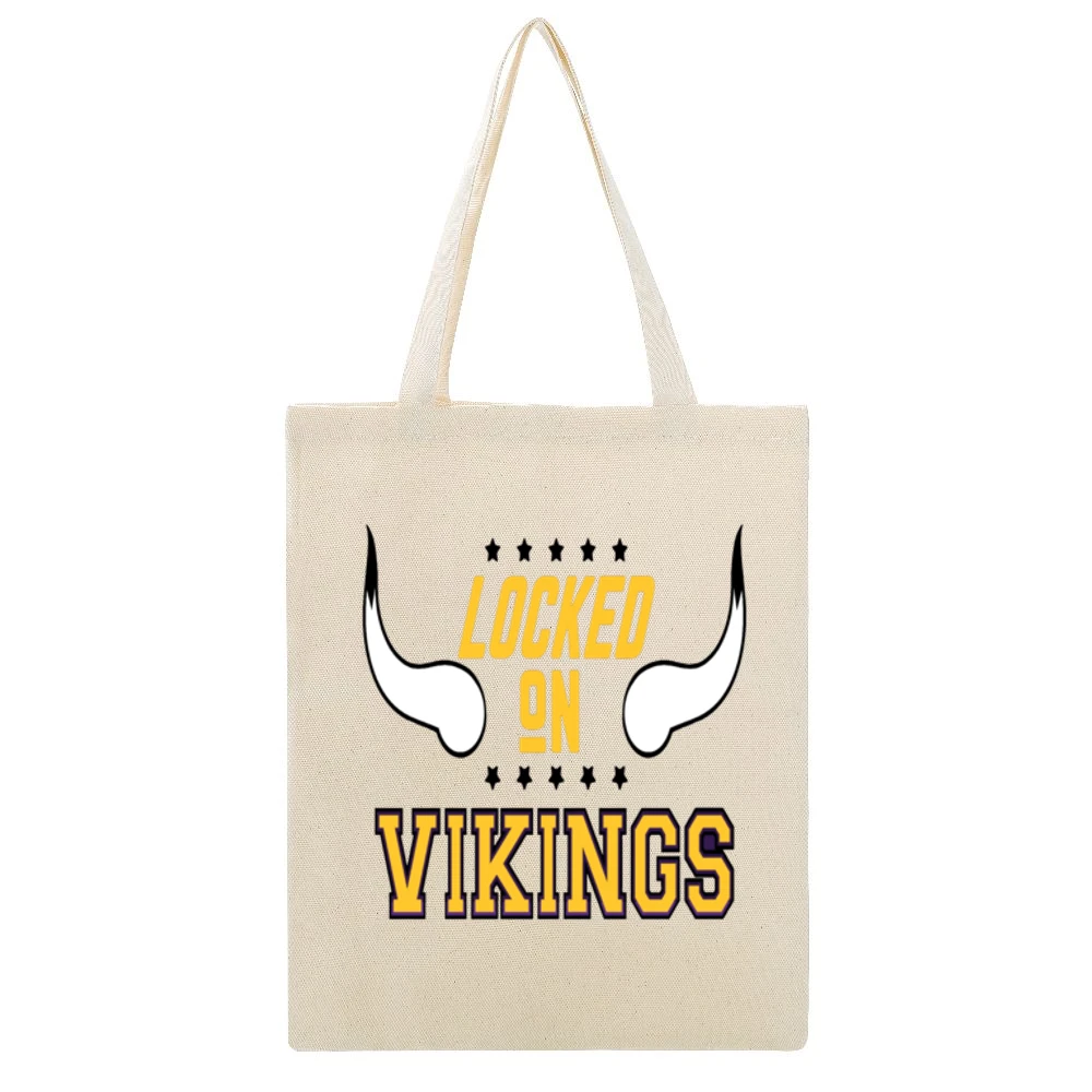Locked On Vikings Football (all Styles And Colors Available) Beige Canvas Tote Shopping Bag