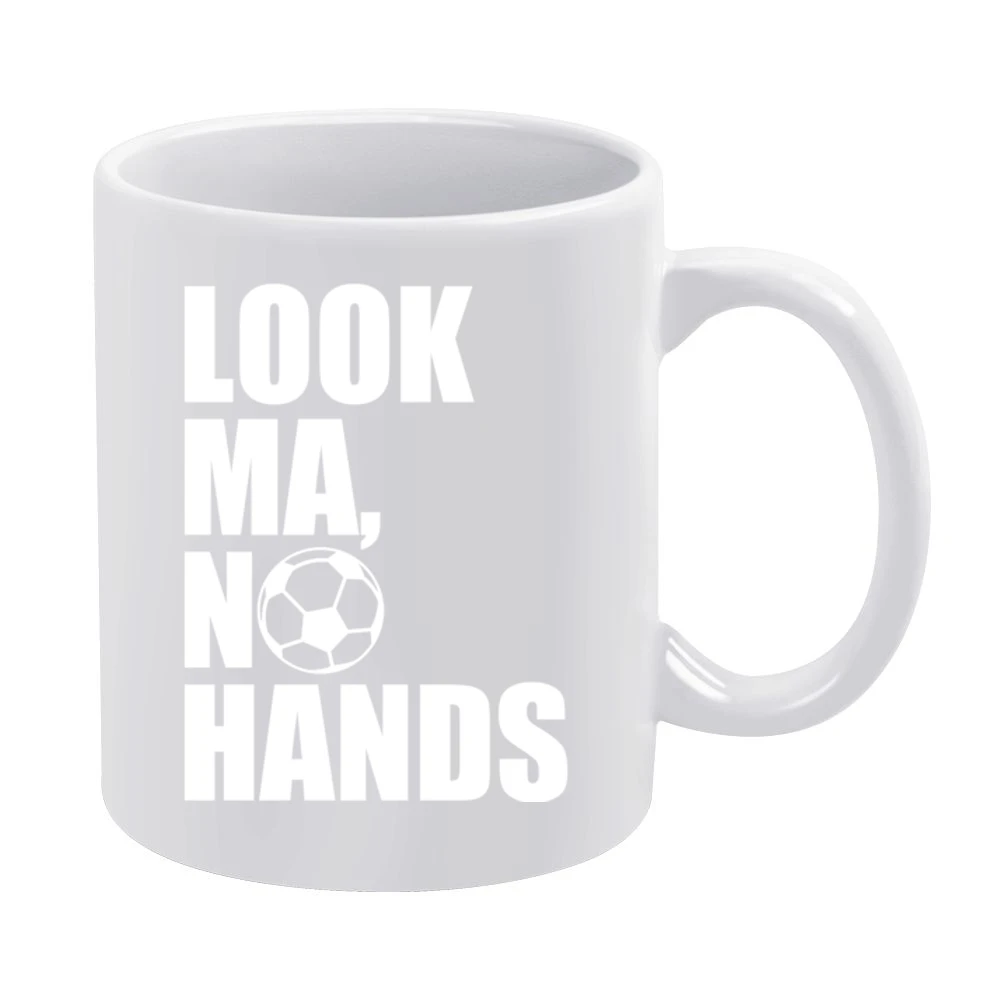 Look Ma No Hands Funny Soccer Player Fan Graphic White Mug