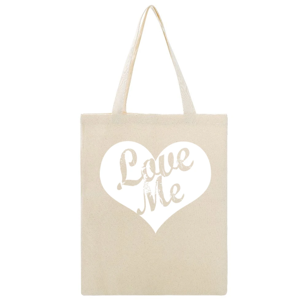 Love Me Vintage Style Heart Cute Tee Shirt Beige Canvas Tote Shopping Bag