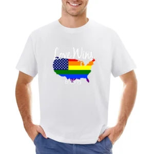Love Wins Gay Marriage US American Rainbow Legalized Graphic Asian Size Men T-Shirt