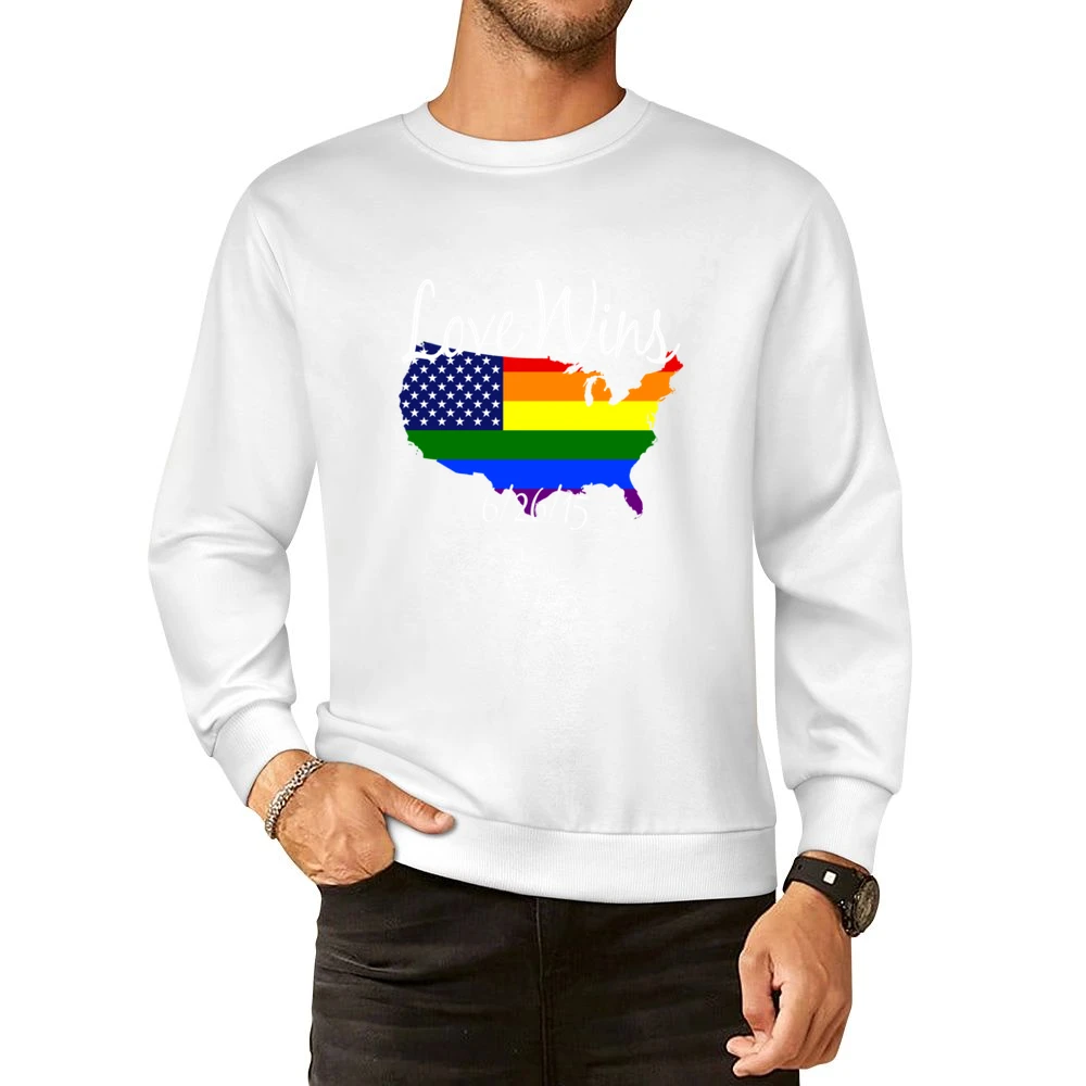 Love Wins Gay Marriage US American Rainbow Legalized Graphic European Size Pullover Sweater