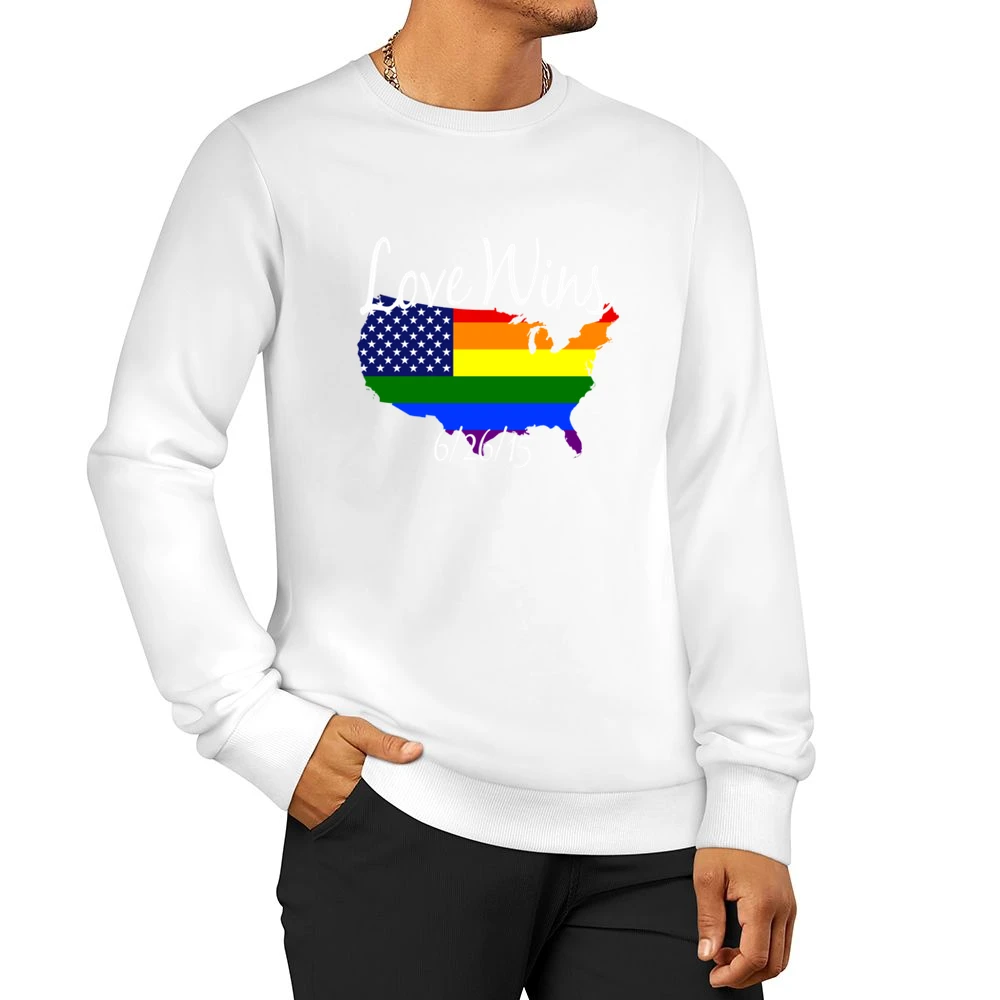 Love Wins Gay Marriage US American Rainbow Legalized Graphic Men Pullover Sweatshirt