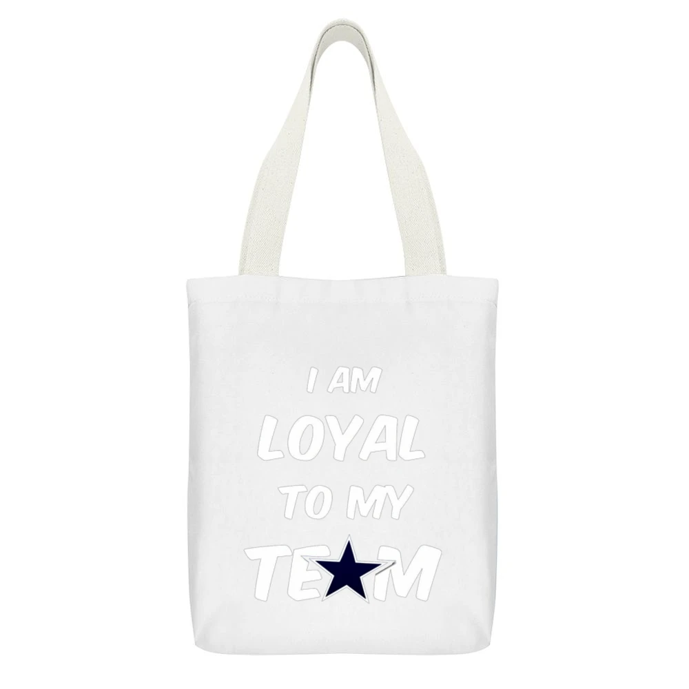 Loyal to my Team Cowboys Black Tshirt White Canvas Tote Shopping Bag With Interior Pocket
