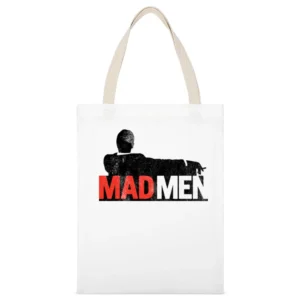 Madmen Vintage Style Distressed Popular TV Show Title Graphic Fan T Sh White Canvas Tote Shopping Bag
