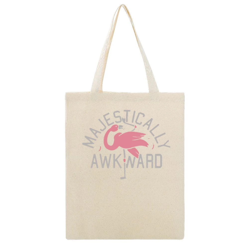 Majestically Awkward Funny Flamingo Graphic Bird Apparel Beige Canvas Tote Shopping Bag