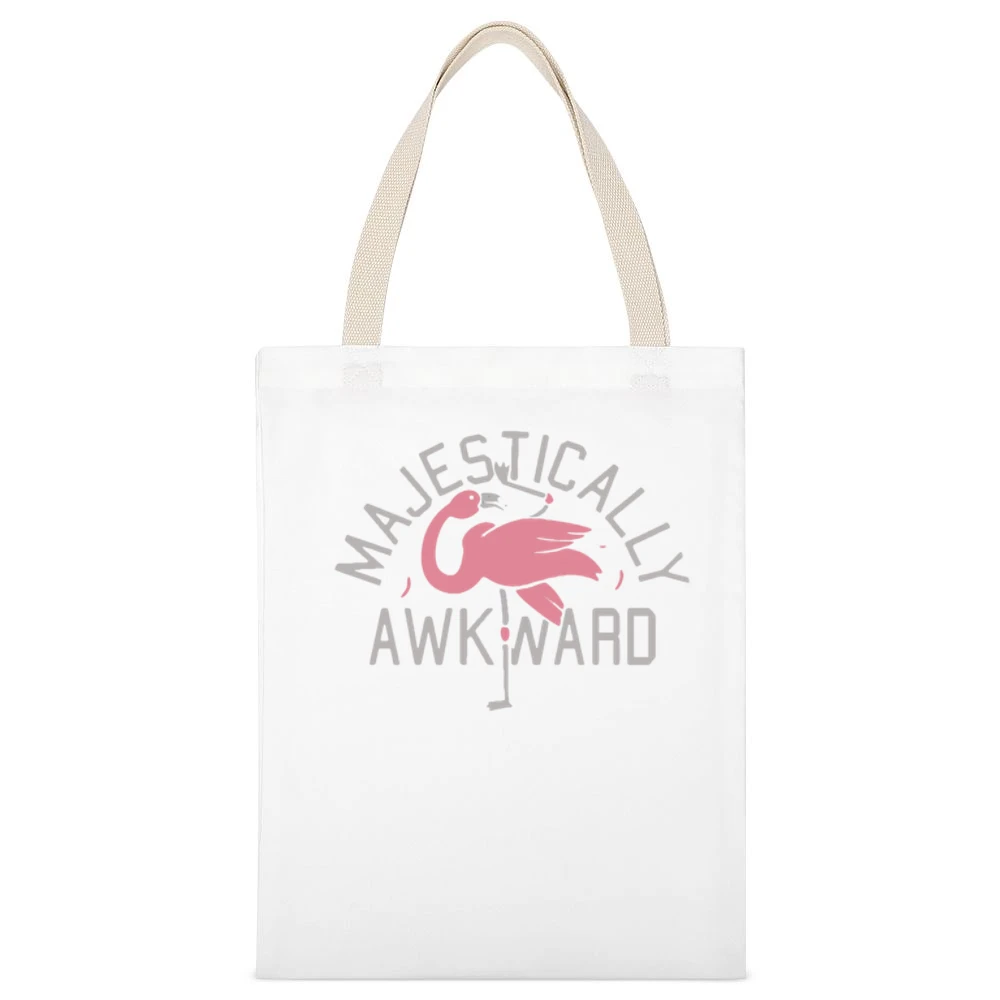 Majestically Awkward Funny Flamingo Graphic Bird Apparel White Canvas Tote Shopping Bag