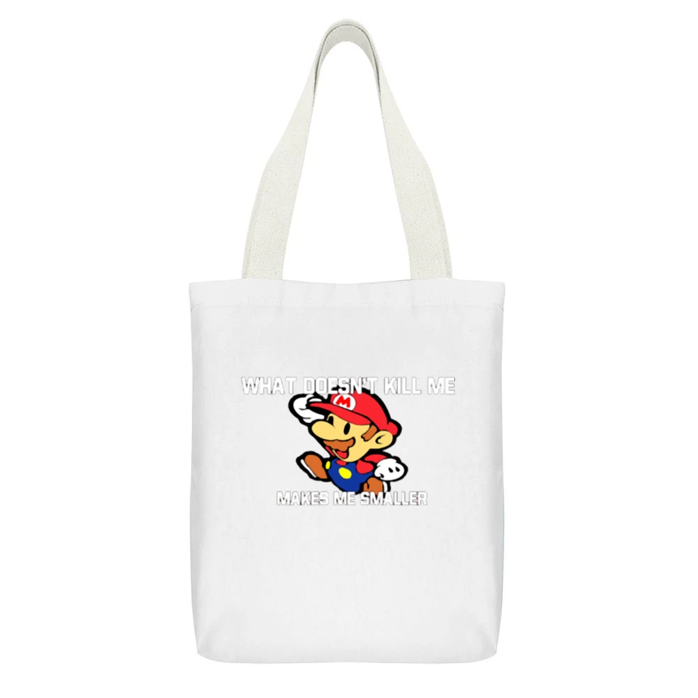 Makes Me Smaller White Canvas Tote Shopping Bag With Interior Pocket