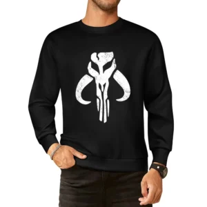 Mandalorian Mythosaur Skull White Symbol Star Wars Tv Show Distressed European Size Pullover Sweater