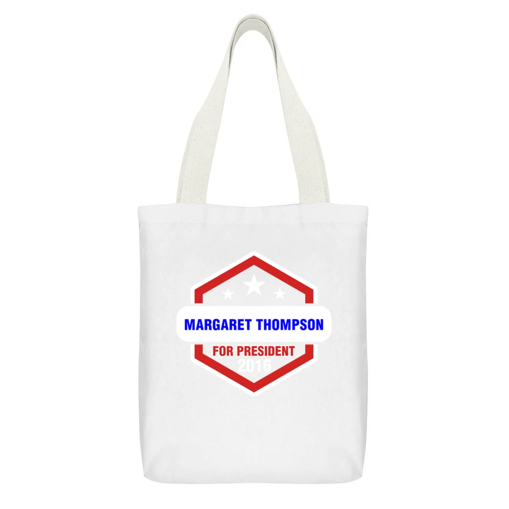 Margaret Thompson For President 2016 Boardwalk Empire TV Show White Canvas Tote Shopping Bag With Interior Pocket