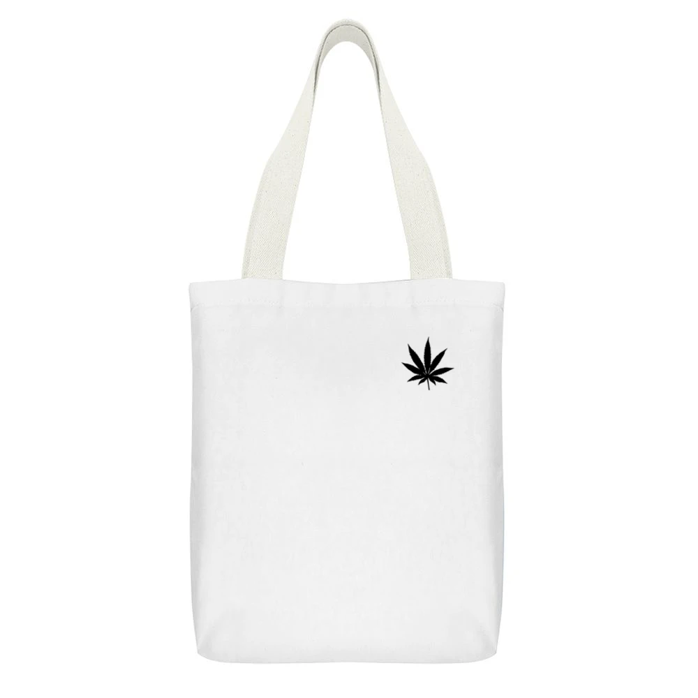 Marijuana Cannabis Leaf Fun Weed Simple Graphic White Canvas Tote Shopping Bag With Interior Pocket