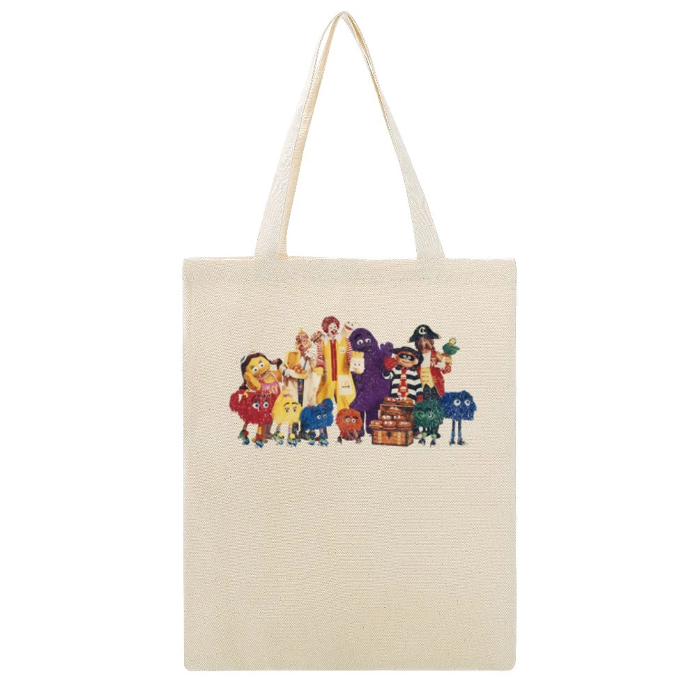 Mcdonalds Fast Food Vintage Characters Fun Cool Ronald Hamburglar Dist Beige Canvas Tote Shopping Bag