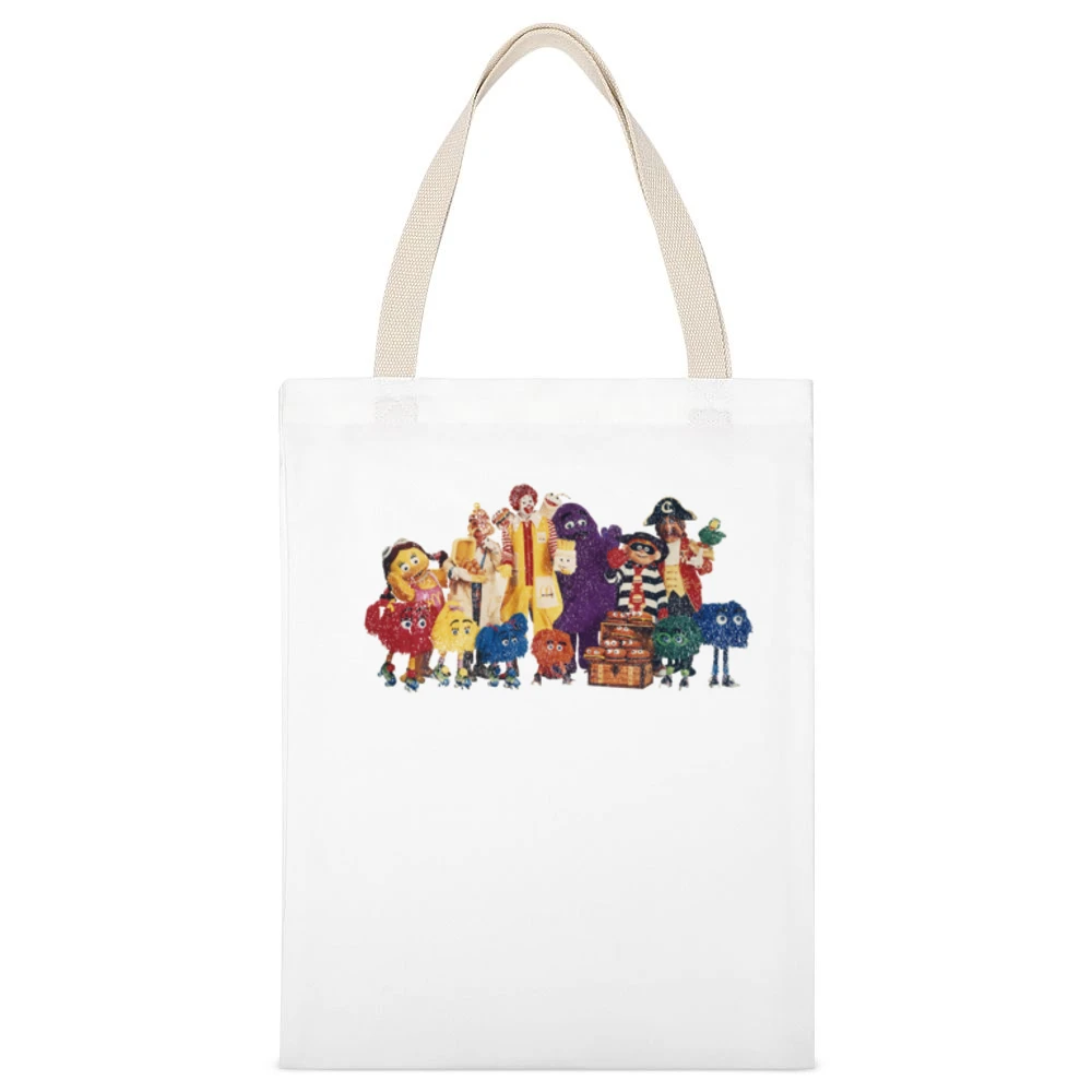 Mcdonalds Fast Food Vintage Characters Fun Cool Ronald Hamburglar Dist White Canvas Tote Shopping Bag