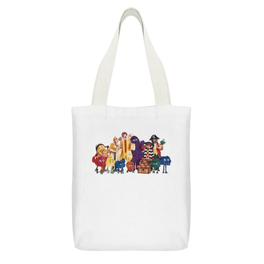 Mcdonalds Fast Food Vintage Characters Fun Cool Ronald Hamburglar Dist White Canvas Tote Shopping Bag With Interior Pocket