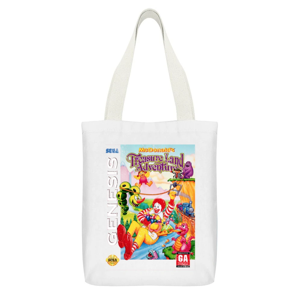 Mcdonalds Treasure Land Adventure Sega Genesis Old School Retro Video White Canvas Tote Shopping Bag With Interior Pocket