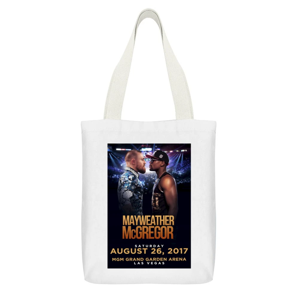 Mcgregor Mayweather Fight Promo Boxing White Canvas Tote Shopping Bag With Interior Pocket