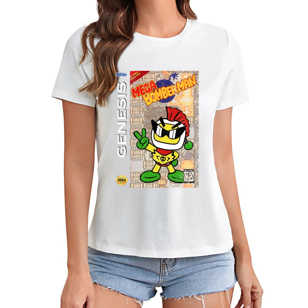 Mega Bomberman Sega Genesis Old School Retro Video Game Fan Distressed Asian Size Women Ladies T-shirt