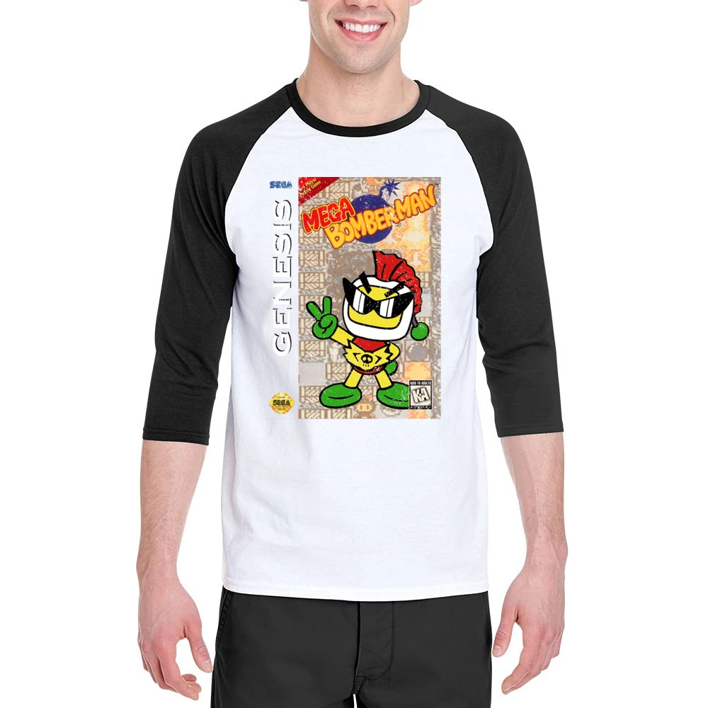 Mega Bomberman Sega Genesis Old School Retro Video Game Fan Distressed Men 3/4 Sleeve T-Shirt