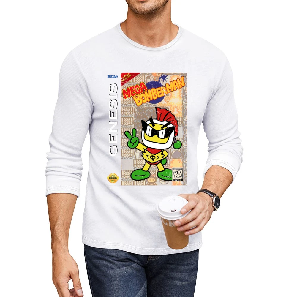 Mega Bomberman Sega Genesis Old School Retro Video Game Fan Distressed Men CrewNeck Long Sleeve T-Shirt