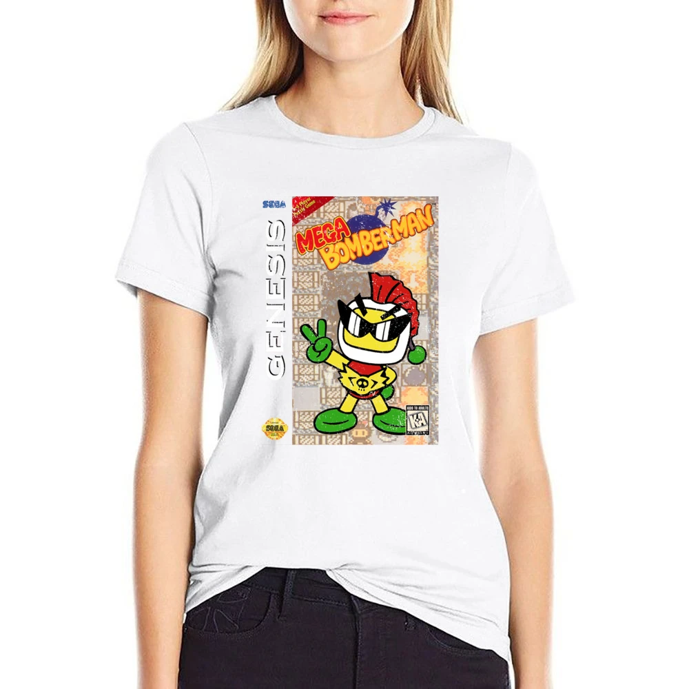 Mega Bomberman Sega Genesis Old School Retro Video Game Fan Distressed US Size Women Ladies T-shirt