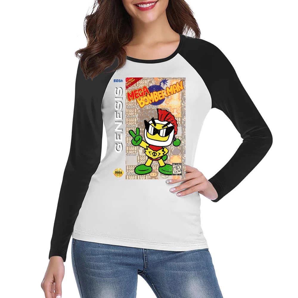 Mega Bomberman Sega Genesis Old School Retro Video Game Fan Distressed Women Ladies Long Sleeve T-Shirt