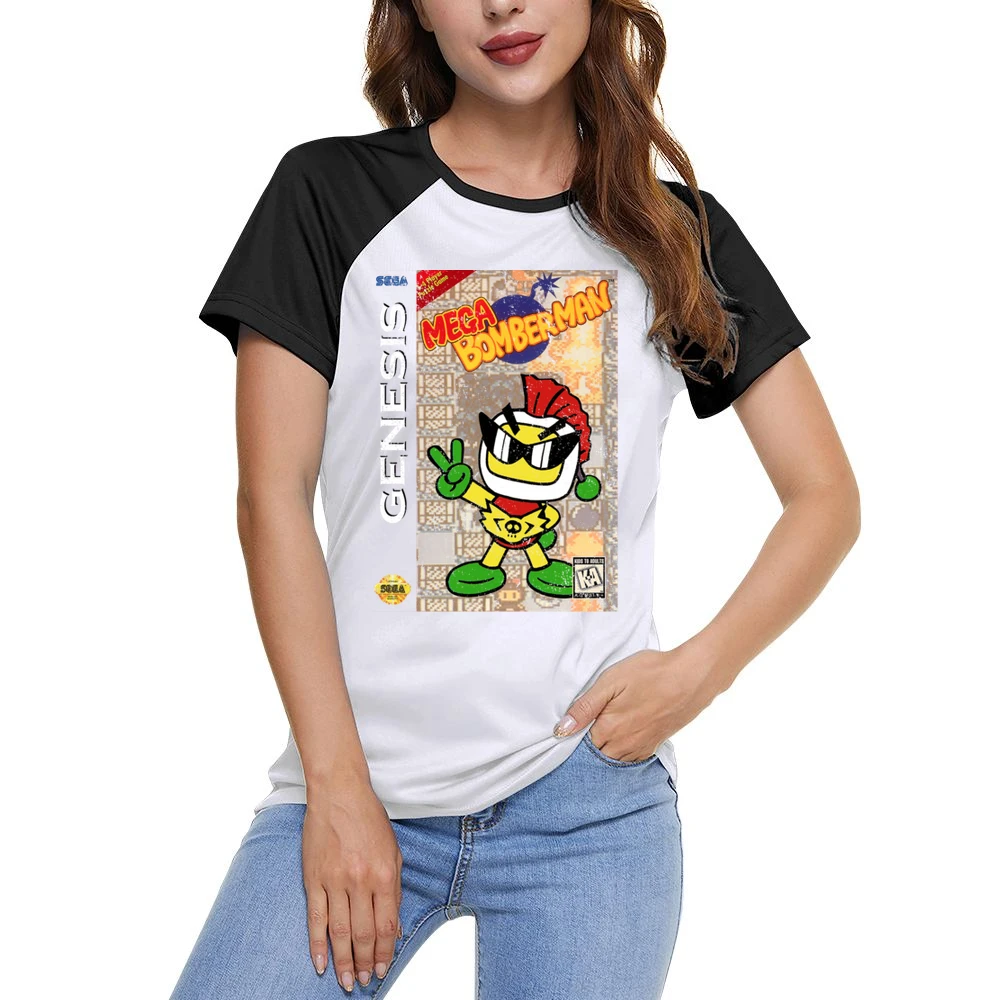 Mega Bomberman Sega Genesis Old School Retro Video Game Fan Distressed Women Ladies Short Sleeve T-Shirt