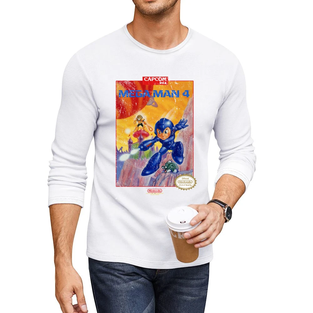 Mega Man 4 Nes Nintendo Old School Retro Video Game Fan Distressed T S Men CrewNeck Long Sleeve T-Shirt