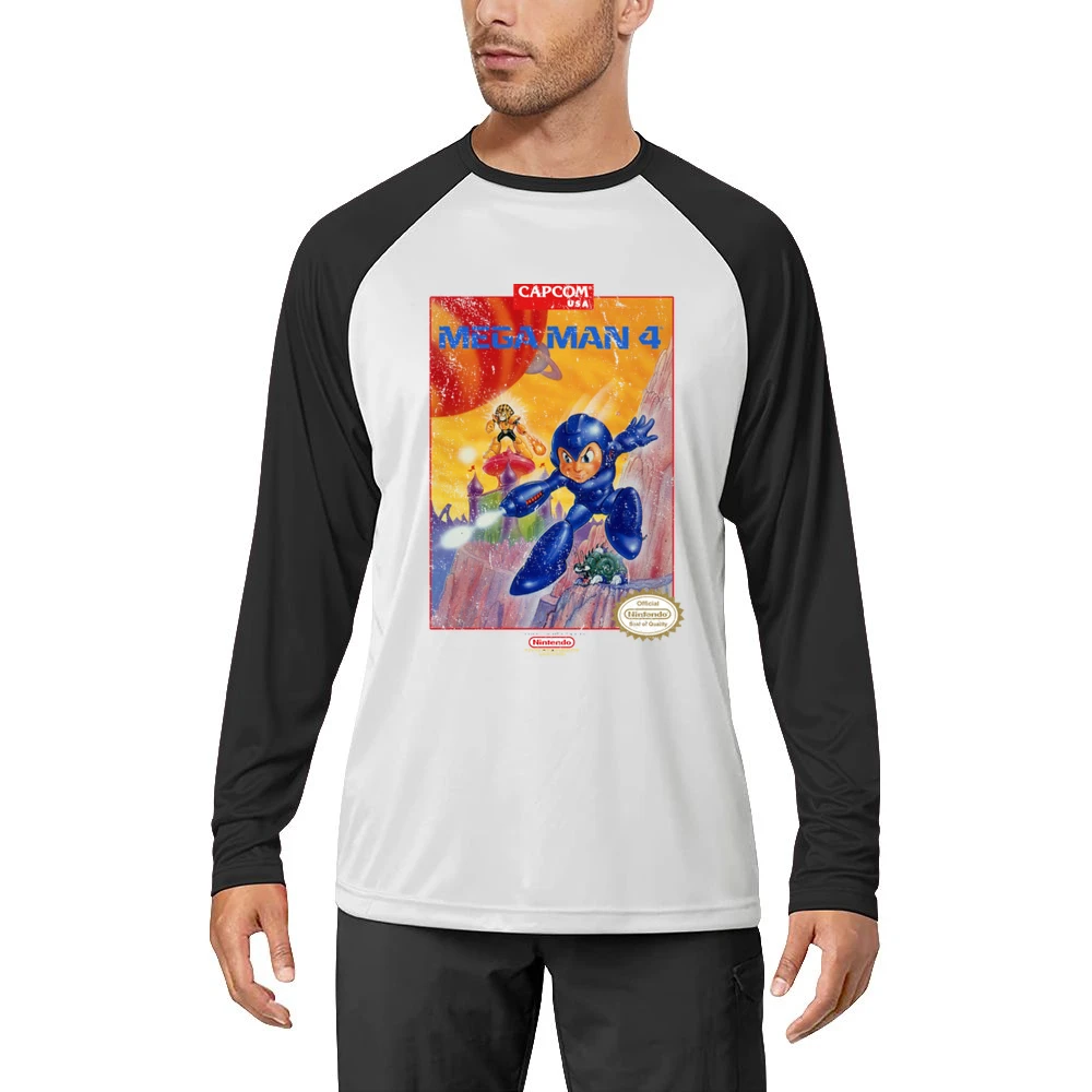 Mega Man 4 Nes Nintendo Old School Retro Video Game Fan Distressed T S Men Long Sleeve T-Shirt