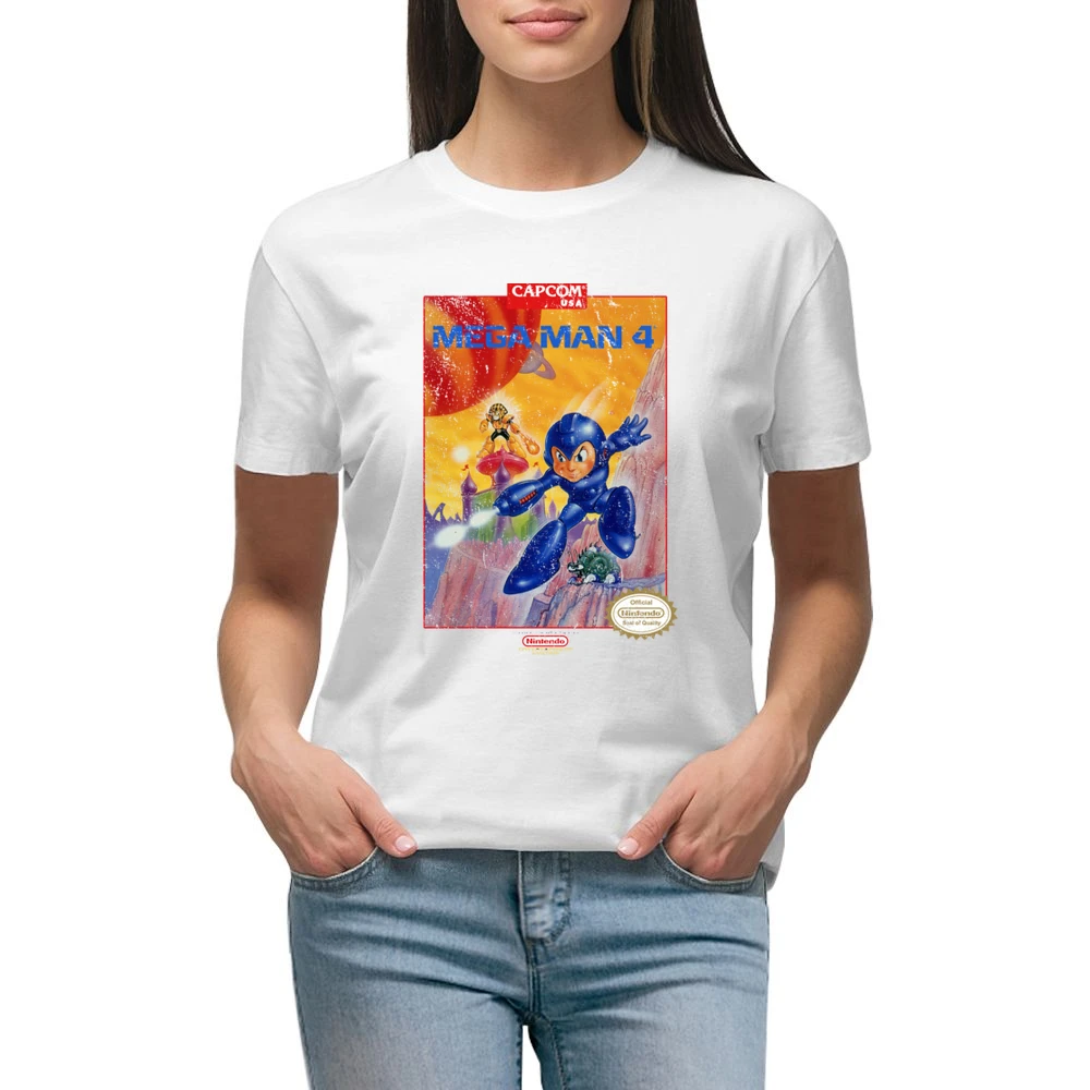 Mega Man 4 Nes Nintendo Old School Retro Video Game Fan Distressed T S Premium Women Ladies T-shirt