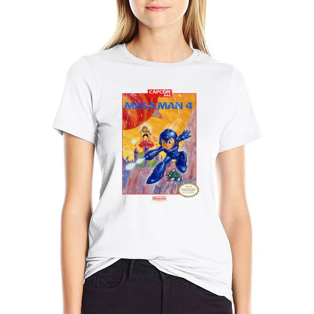 Mega Man 4 Nes Nintendo Old School Retro Video Game Fan Distressed T S US Size Women Ladies T-shirt