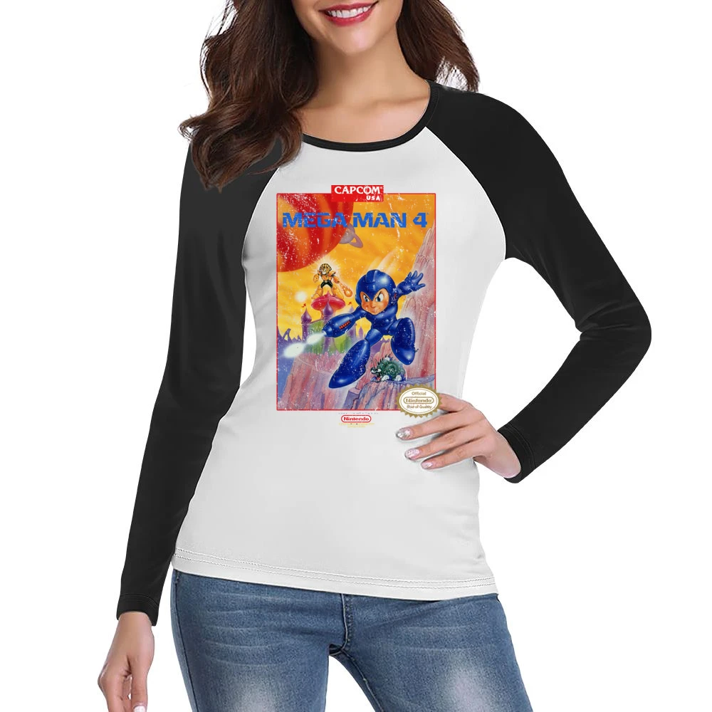 Mega Man 4 Nes Nintendo Old School Retro Video Game Fan Distressed T S Women Ladies Long Sleeve T-Shirt
