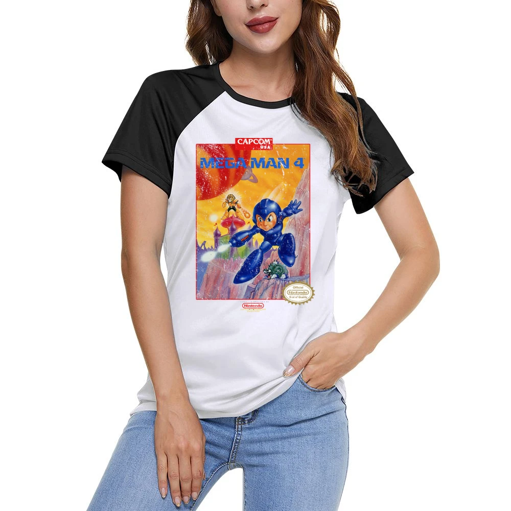Mega Man 4 Nes Nintendo Old School Retro Video Game Fan Distressed T S Women Ladies Short Sleeve T-Shirt