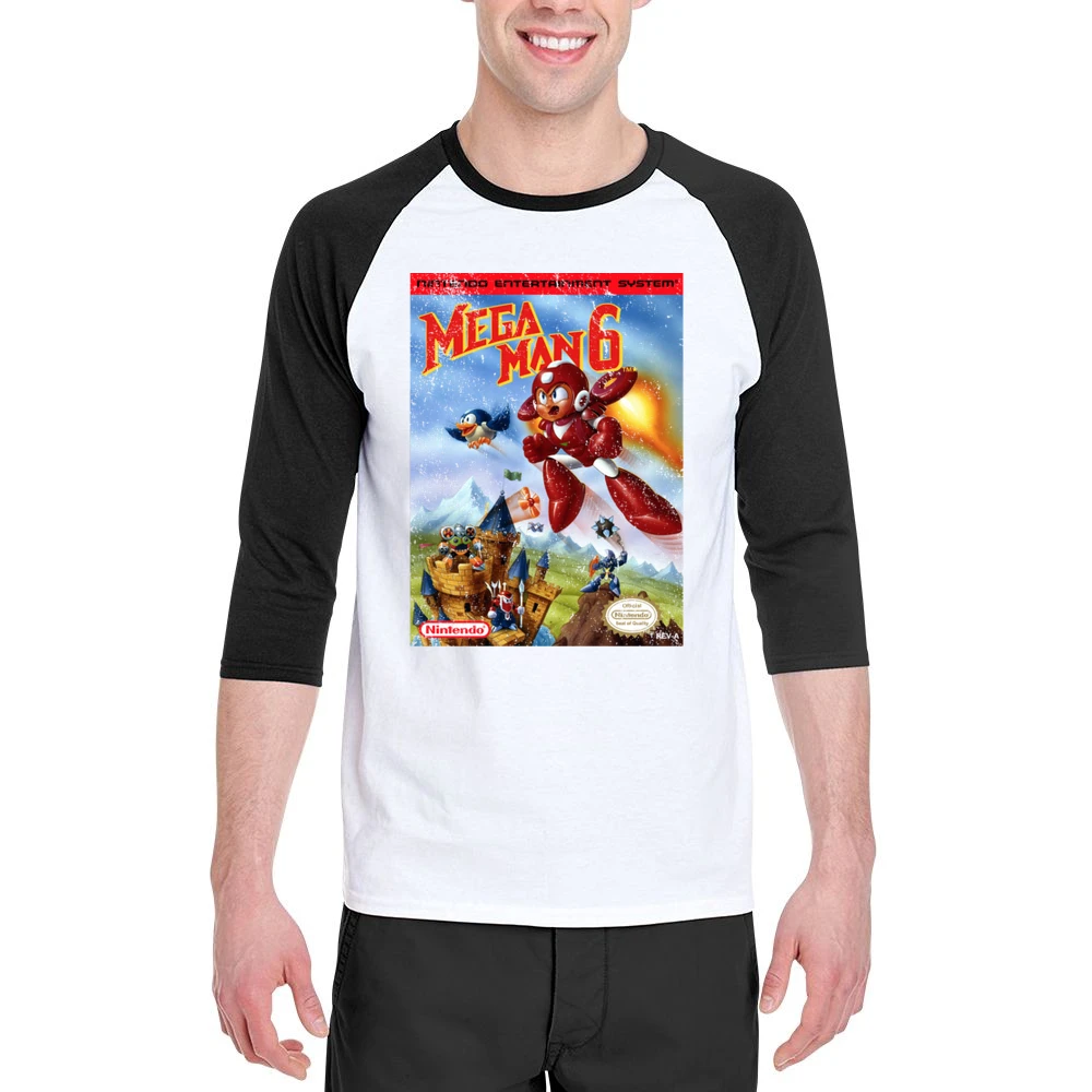 Mega Man 6 Nes Nintendo Old School Retro Video Game Fan Distressed T S Men 3/4 Sleeve T-Shirt