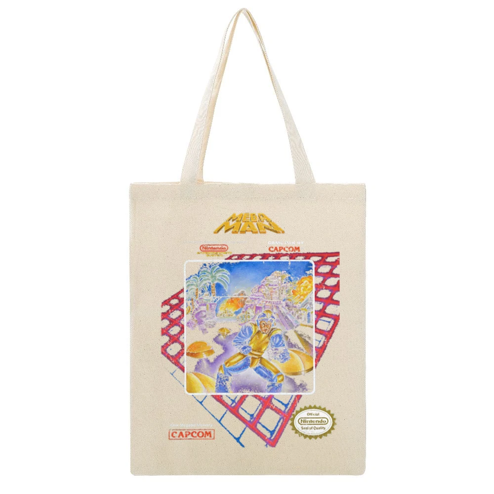 Mega Man Nes Nintendo Old School Retro Video Game Fan Distressed T Shi Beige Canvas Tote Shopping Bag