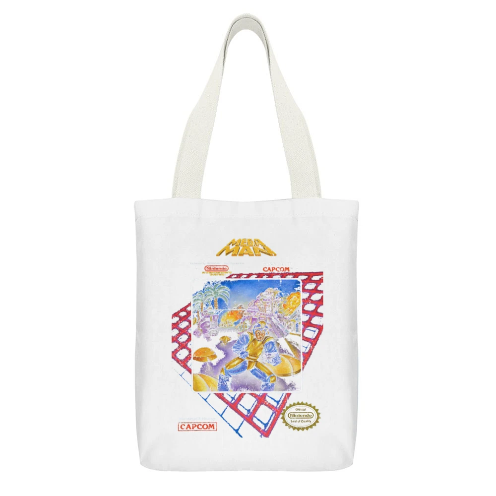 Mega Man Nes Nintendo Old School Retro Video Game Fan Distressed T Shi White Canvas Tote Shopping Bag With Interior Pocket