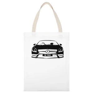 Mercedes Benz SL 350 Spyder Convertible Graphic Car Enthusiast White Canvas Tote Shopping Bag