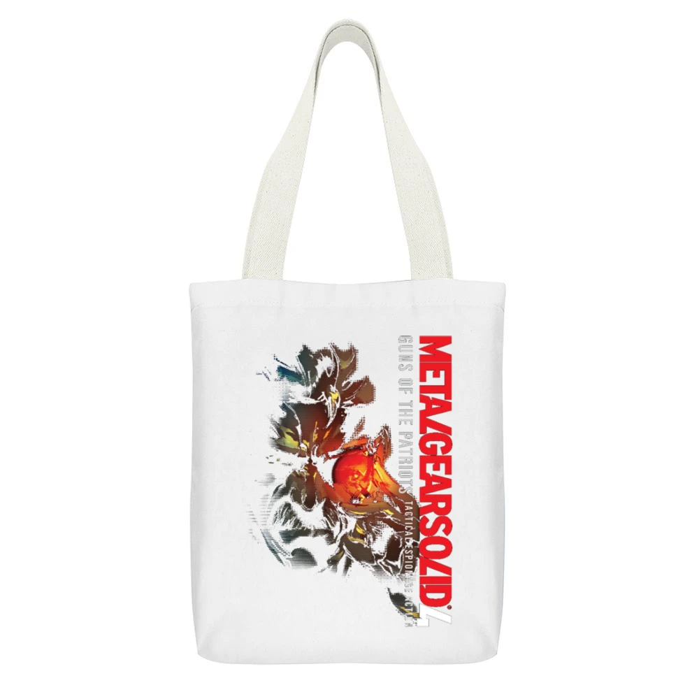 Metal Gear Solid 4 Solid Snake White Canvas Tote Shopping Bag With Interior Pocket