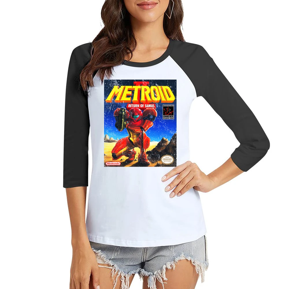 Metroid 2 Return Of Samus Game Boy Nintendo Old School Retro Video Gam Women Ladies 3-4 Sleeve T-Shirt