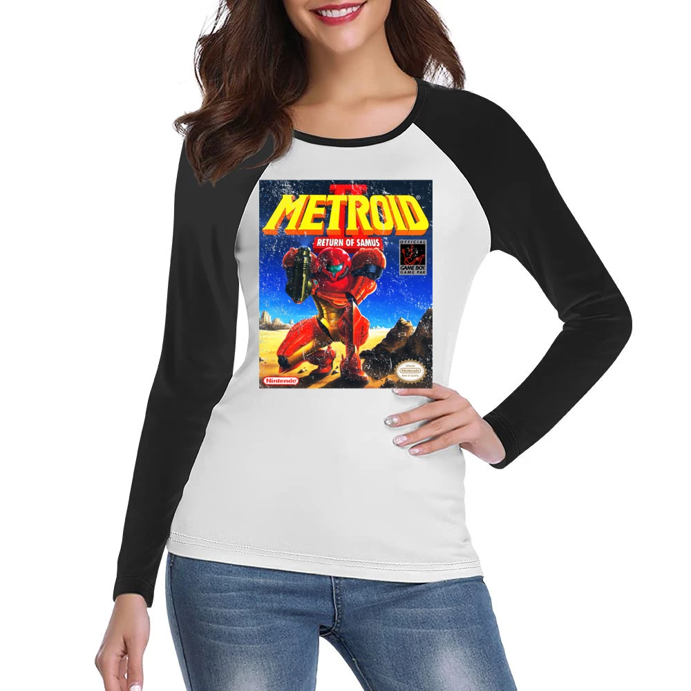 Metroid 2 Return Of Samus Game Boy Nintendo Old School Retro Video Gam Women Ladies Long Sleeve T-Shirt