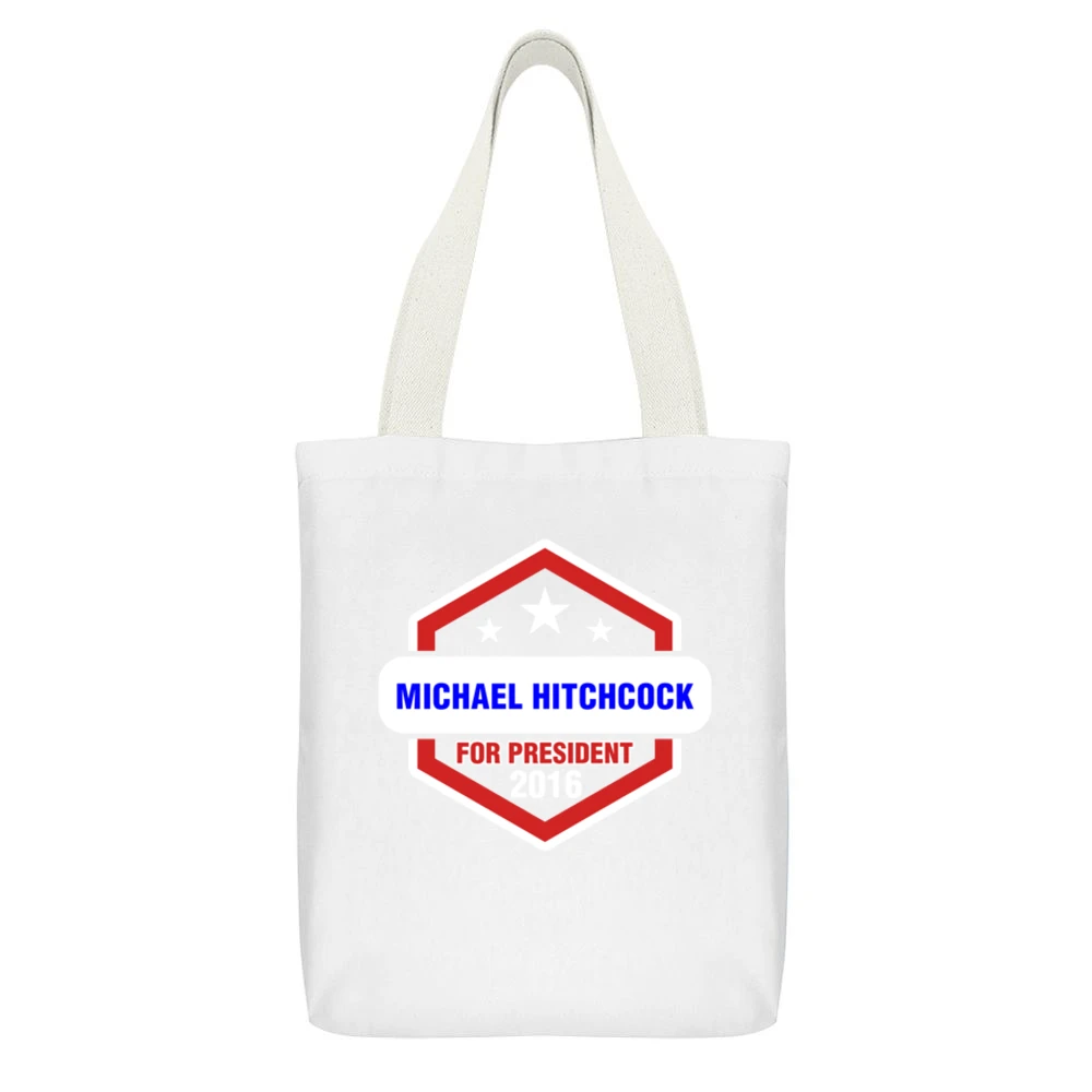 Michael Hitchcock For President 2016 Brooklyn Nine-Nine TV Show T Shir White Canvas Tote Shopping Bag With Interior Pocket
