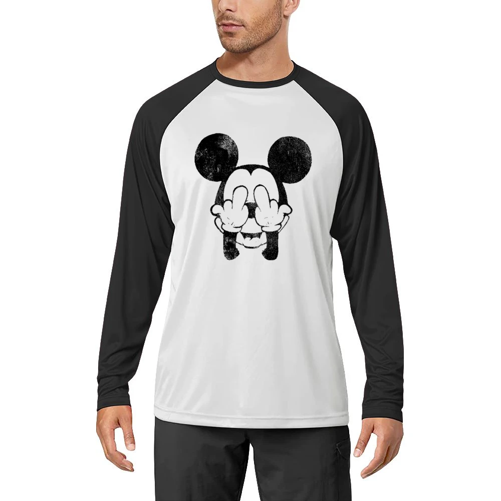 Mickey Mouse Middle Fingers Fun Graphic Tee Shirt Men Long Sleeve T-Shirt