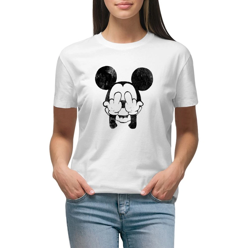 Mickey Mouse Middle Fingers Fun Graphic Tee Shirt Premium Women Ladies T-shirt