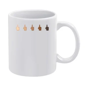 Middle Finger Emoji Fun Cell Phone Multi Race Graphic Tee Shirt White Mug