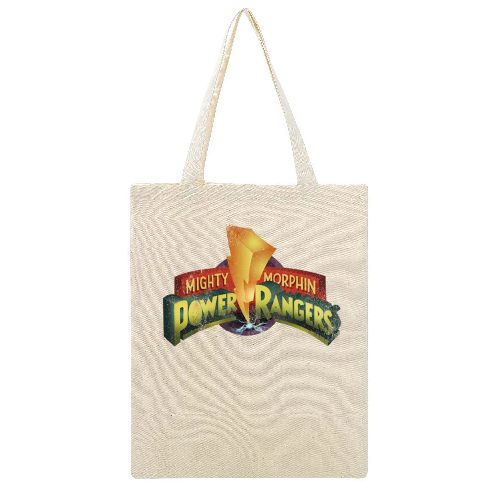 Mighty Morphin Power Rangers Fun Cool Vintage Retro Graphic Distressed Beige Canvas Tote Shopping Bag