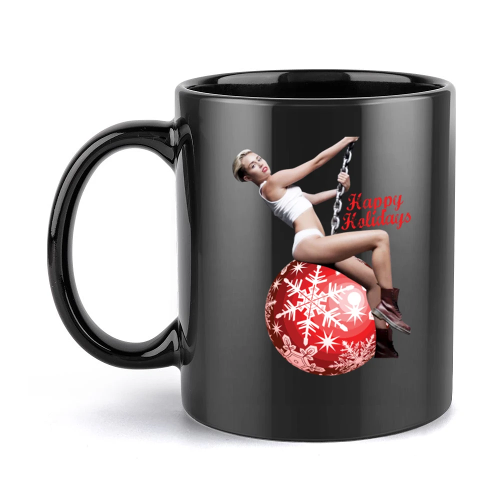 Miley Happy Holidays Christmas Wrecking Ball Funny Tee Shirt Black Mug