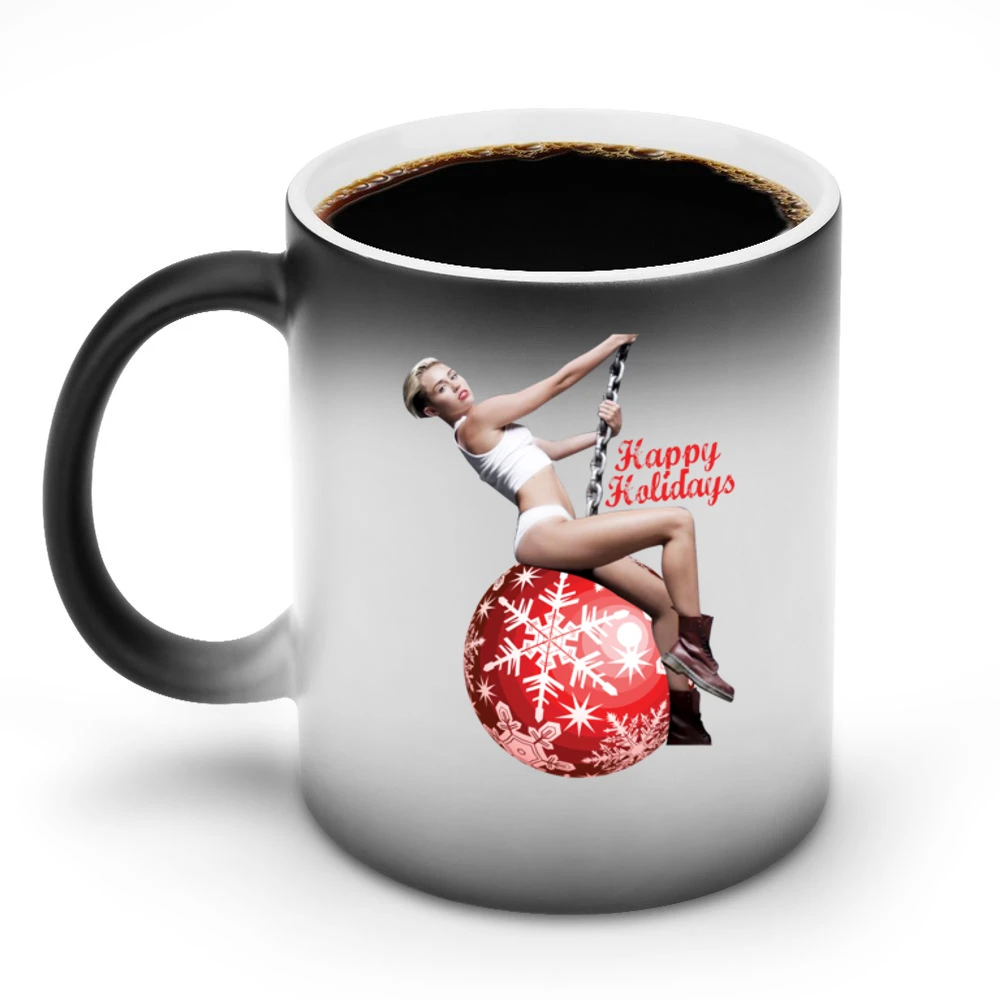 Miley Happy Holidays Christmas Wrecking Ball Funny Tee Shirt Discoloration Mug