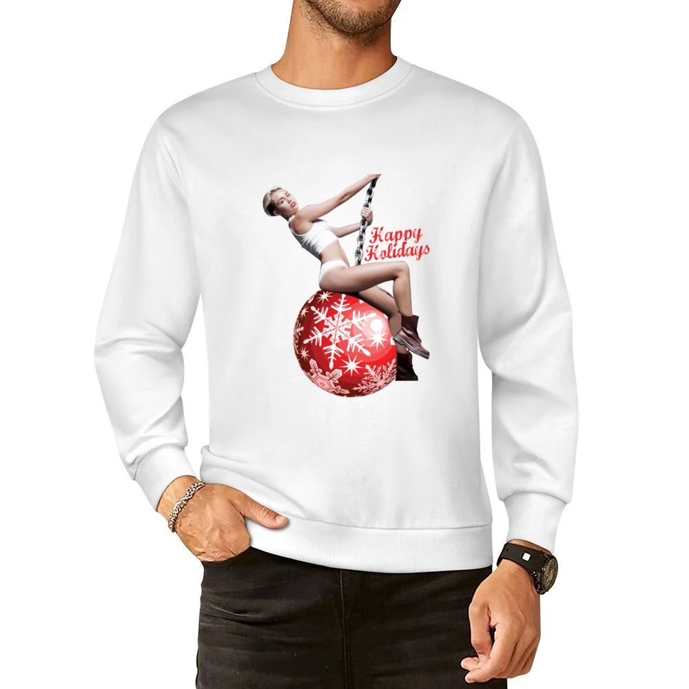 Miley Happy Holidays Christmas Wrecking Ball Funny Tee Shirt European Size Pullover Sweater