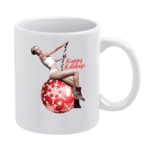 Miley Happy Holidays Christmas Wrecking Ball Funny Tee Shirt White Mug