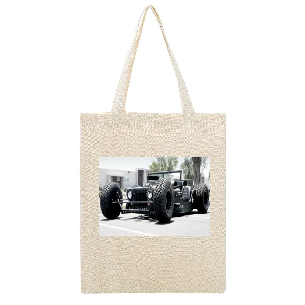 Military Rat Rod Jeep Tshirt Beige Canvas Tote Shopping Bag